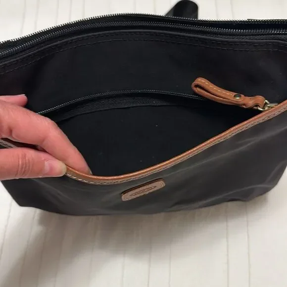 Bric's Milano Black Nylon Leather Trim 5Pocket ZipTop Adjustable Strap Crossbody - Picture 3 of 7